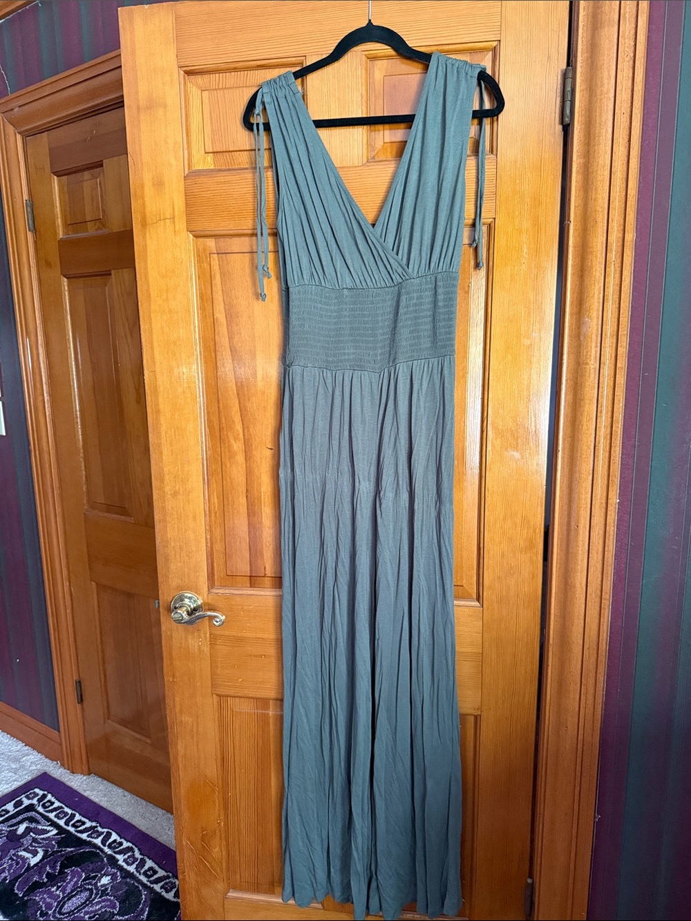 Sleeveless V-Neck Olive Maxi Jumpsuit